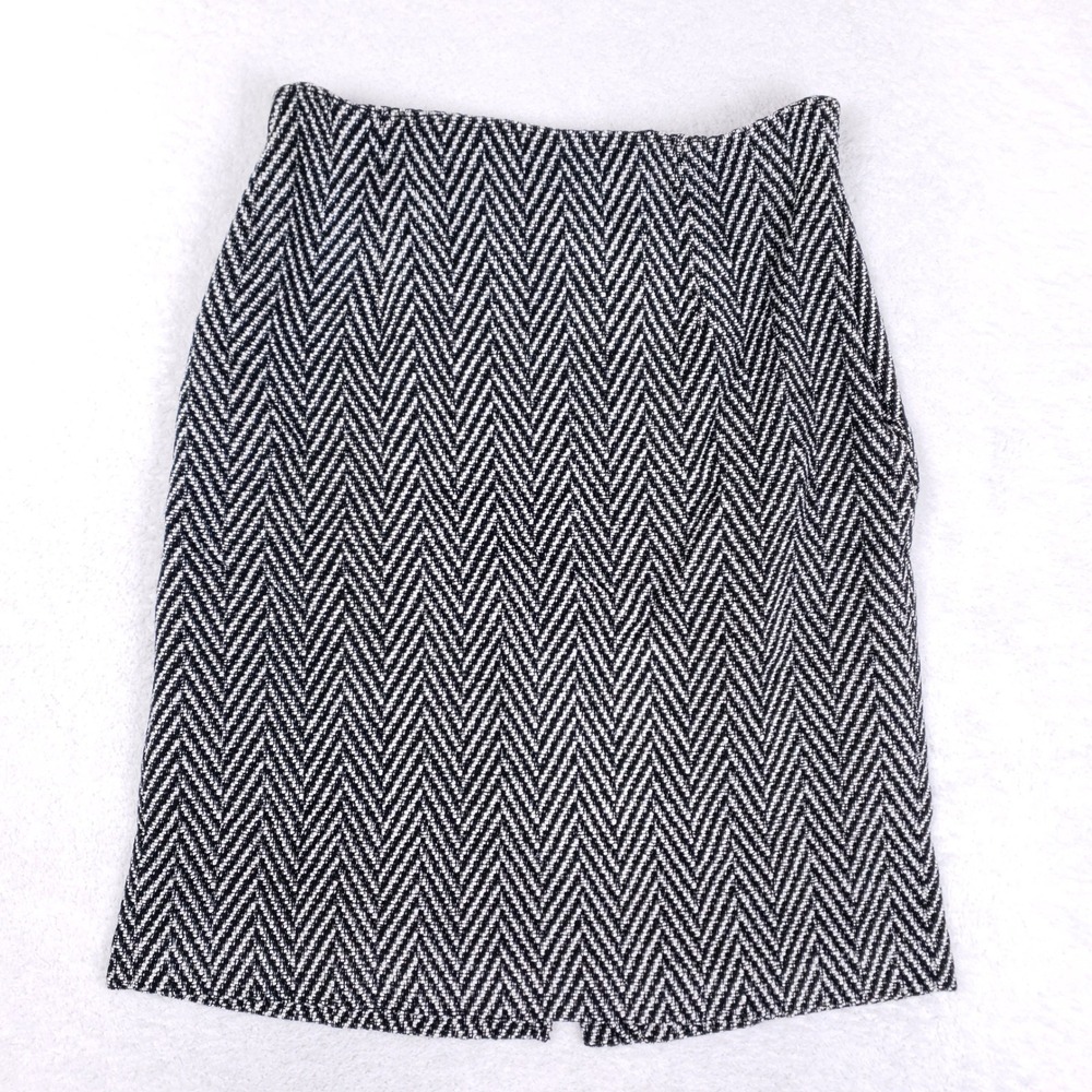 Leslie Fay Vintage Herringbone Tweed Skirt Womens 16P Black White Dark Academia